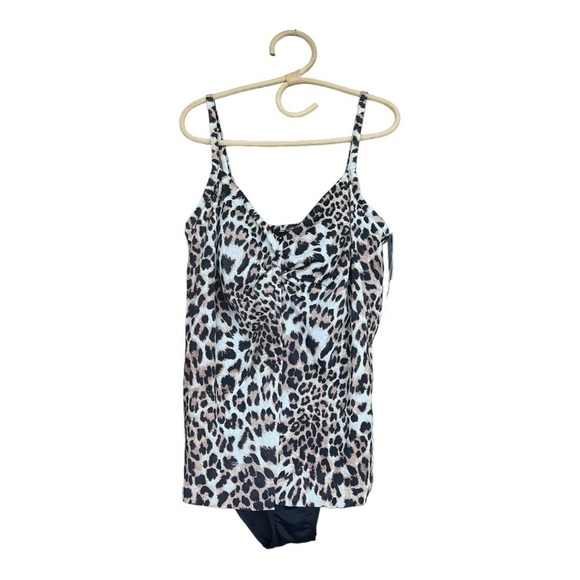 NEW SWIM SOLUTIONS Fauxkini Leopard Knotted Flyaway One-Piece Swimsuit Plus 18W - Picture 3 of 16
